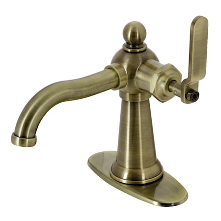 Kingston Brass KSD3543KL Single-Handle Bathroom Faucet with Push Pop-Up, Antique Brass KSD3543KL